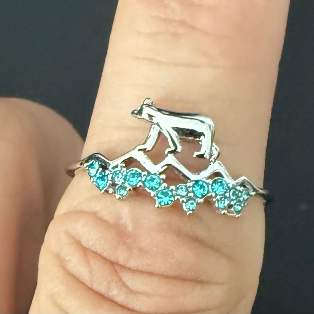 Silver Bear Ring with Blue Accents